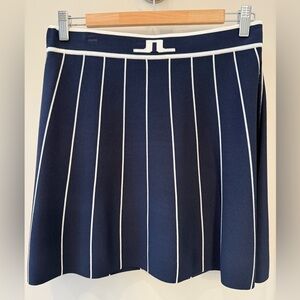 J. Lindeberg Navy Blue Knitted Golf Skirt with White Stripes